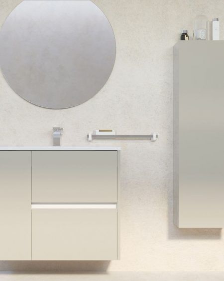 Set Mestral: Mueble de baño con lavabo y columna auxiliar - Arena
