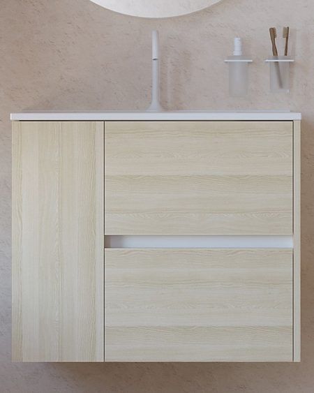 Set Mestral: Mueble de baño con lavabo y columna auxiliar - Fresno
